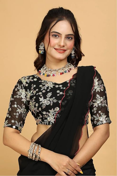 Designer Georgette Saree with Embroidered Blouse Piece