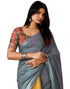 Vasthrlay Womens Printed Grey Saree With Multicolour Unstitched Blouse Piece