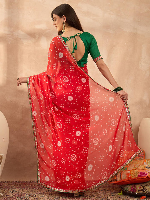 Vasthrlay Georgette Bandhani Embroidered Unstitched Ethnic Wear