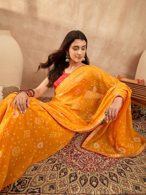 Vasthrlay Georgette Bandhani Embroidered Unstitched Ethnic Wear