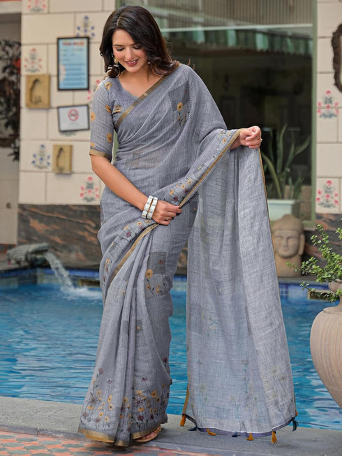 Vasthrlay Womens Printed Unstitched Light Green Saree