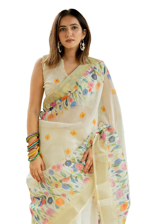 Vasthrlay Fashion Assamese Digital Cream Ethnic Wear