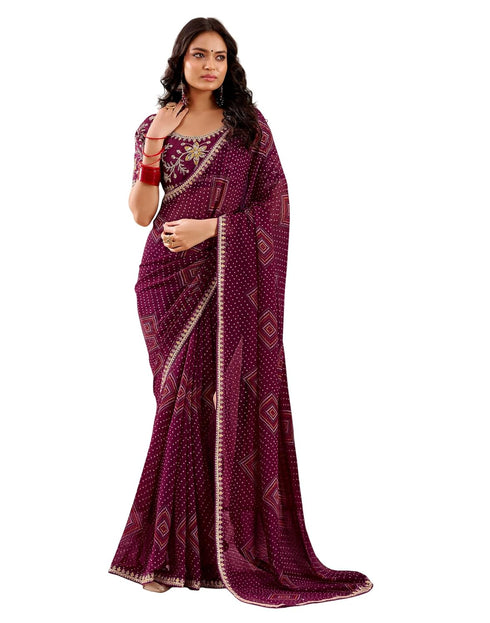 Vasthrlay Georgette Embroidery Unstitched Dark Green Saree