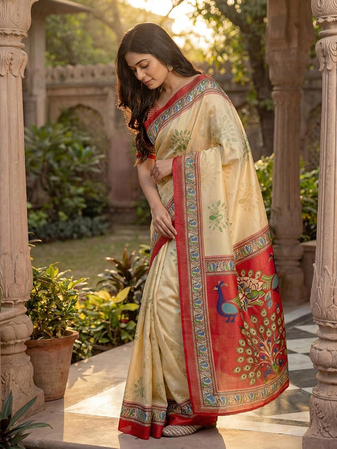 Vasthrlay Banglori Printed Dusty Saree