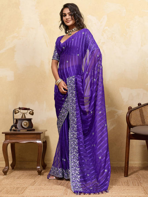 Vasthrlay Chiffon Striped Unstitched Sum Ethnic Wear