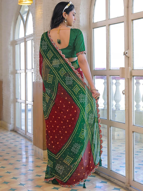 Vasthrlay Georgette Bandhani Orange Saree