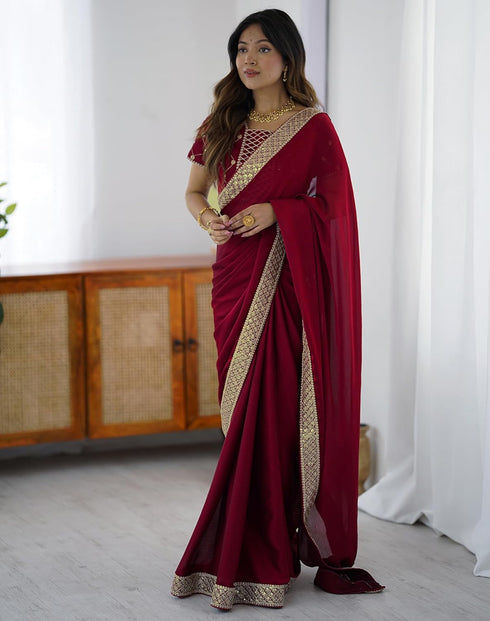 Vasthrlay Sequence Embroidery Unstitched Dark Green Saree