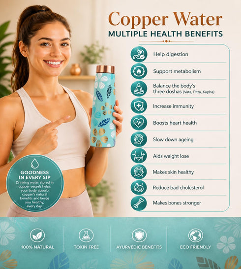 Copper Water Bottle Arctic Blue 1000 ml