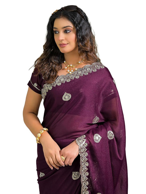 Vasthrlay Georgette Embroidery Dusty Saree