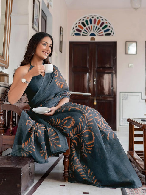 Vasthrlay Womens Printed Unstitched Dusty Pink Saree
