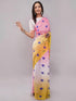 Vasthrlay Pink1 Printed Linen Saree With Unstitched Blouse Piece