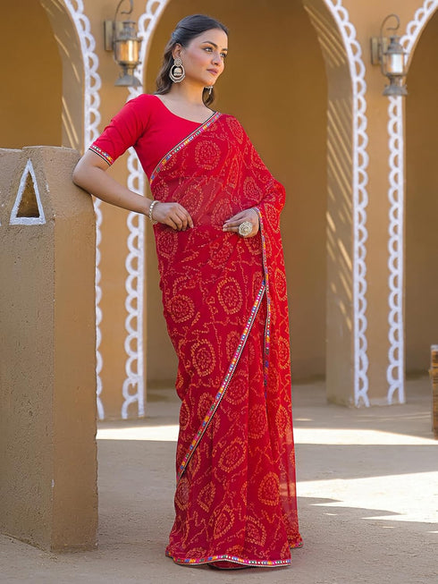 Vasthrlay Georgette Bandhani Orange Saree