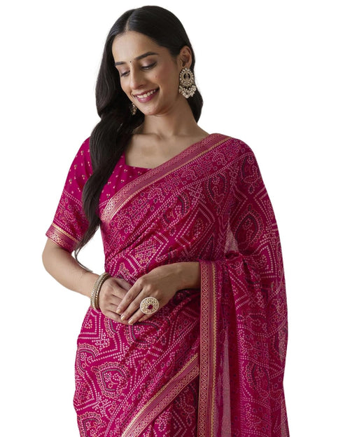 Vasthrlay Georgette Bandhani Unstitched Purple Saree