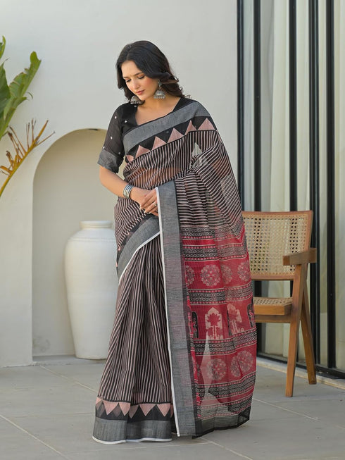 Vasthrlay Bandhani Embroidery Unstitched White Saree