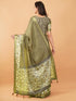 Vasthrlay Taupe Textured Polyester Saree With Kalamkari Floral Panel| Zari Border And Unstitched Blouse Piece