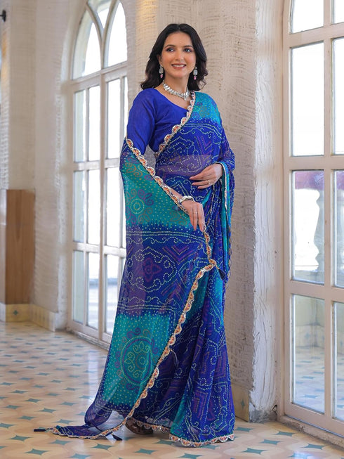 Vasthrlay Georgette Bandhani Green Saree