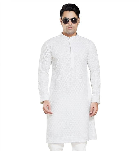 Vasthrlay Men's Sequince Embroidered Cotton Blend Only Slim Fit Kurta
