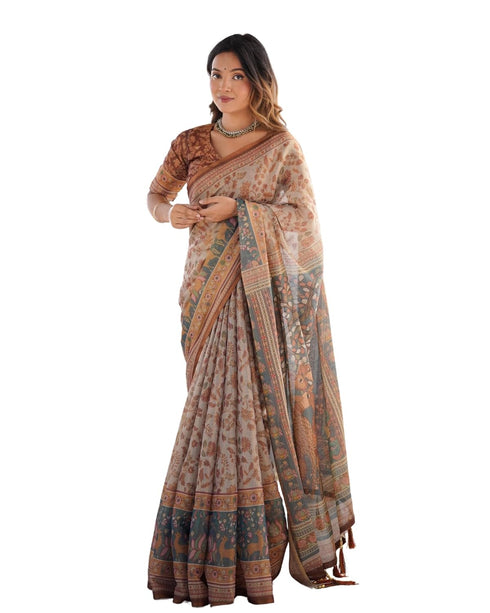 Vasthrlay Handloom Grey Green Traditional Saree
