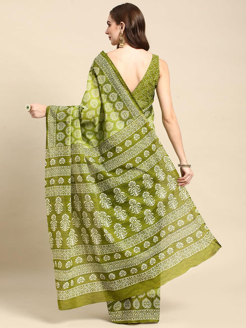 Vasthrlay Cotton Printed Mulmul Blue Saree