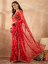Vasthrlay Vasthrlaywomensredgeorgettebandhaniprintembroideredlaceworksareewithunstitchedblousepiece Sareeforwoman Designersareeforwomen Tr Ethnic Wear