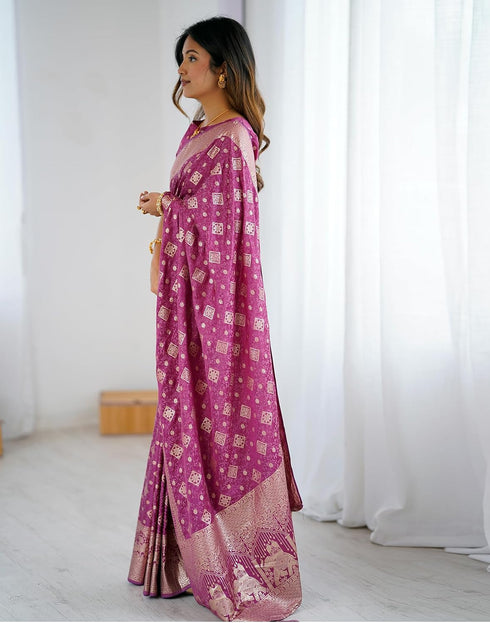 Vasthrlay Banarasi Weaving Purple Saree With Unstitched Blouse Piece
