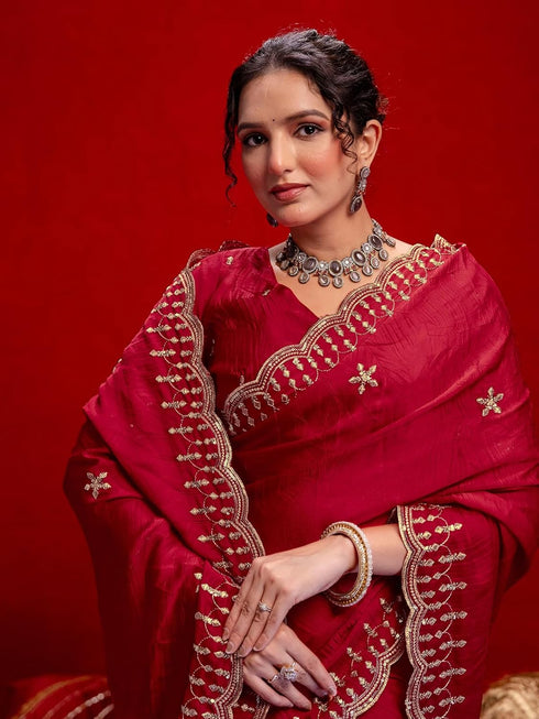 Vasthrlay Shimmer Embroidery Dusty Saree