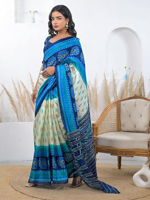 Vasthrlay Printed Tassels Unstitched Khaki Saree