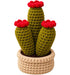 Handmade Crochet Cactus Plant with Flower in Woven Pot