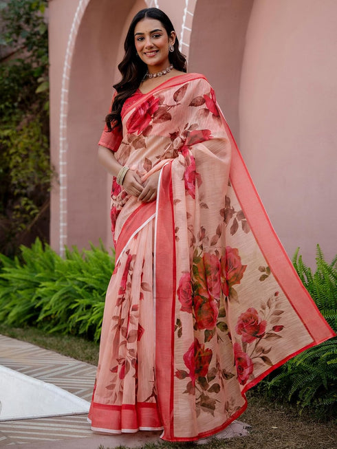 Vasthrlay Womens Printed Unstitched Multicolor Saree