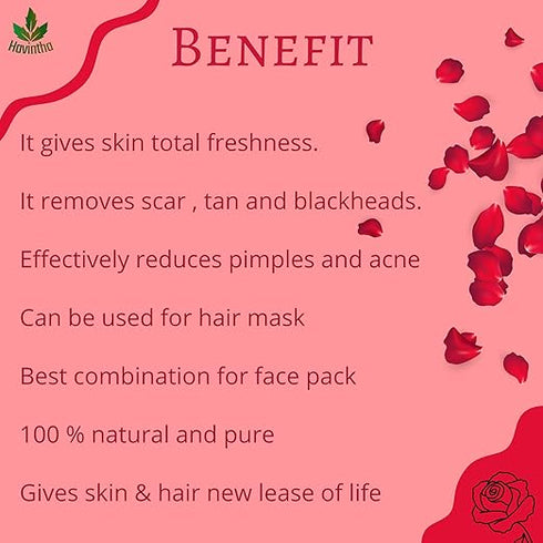 Havintha -100% Pure & Natural Rose Petals Powder For Face Pack and Skin Care