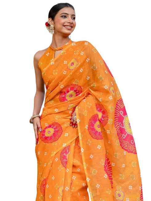 Vasthrlay Bandhani Printed Unstitched Peach Saree