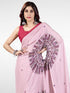 Vasthrlay Printed Kaftan Freehand Pink Women's Satin Saree With Unstitched Blouse Piece