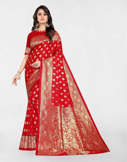 Vasthrlay Banarasi Jacquard Unstitched Yellow Saree