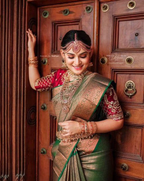 Vasthrlay Green Kanjivaram Wedding Saree