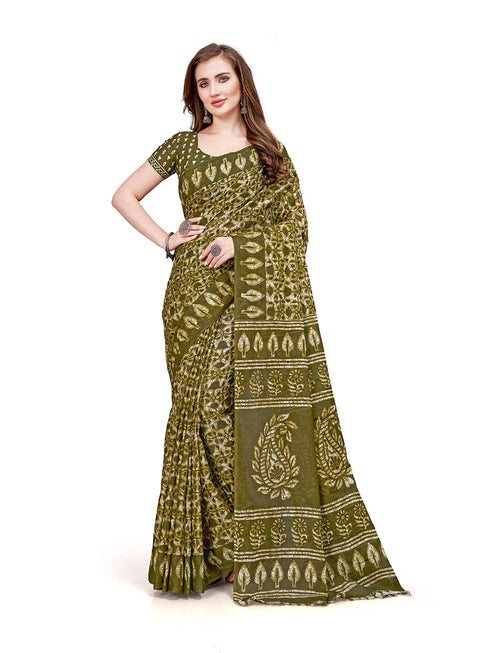 Vasthrlay Cotton Printed Mulmul Saree
