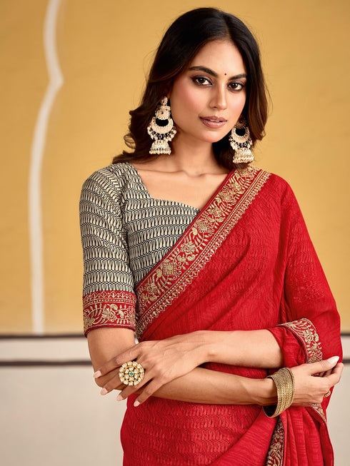 Vasthrlay Georgette Embroidered Unstitched Designer Ethnic Wear