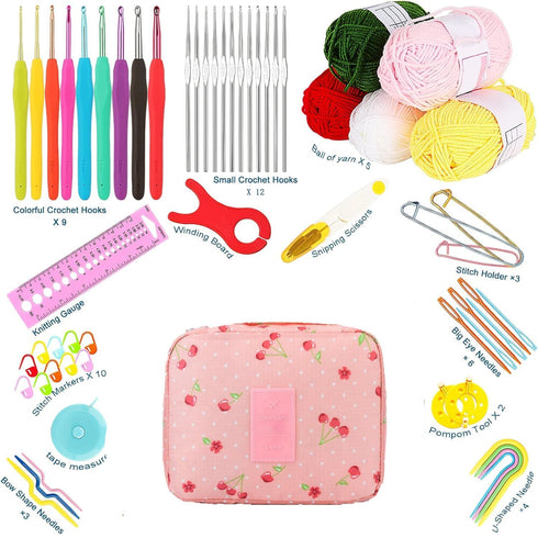 Crochet Set Knitting Needle Kit 107 Pcs Starter Kit for Beginners, Ergonomic, Crochet