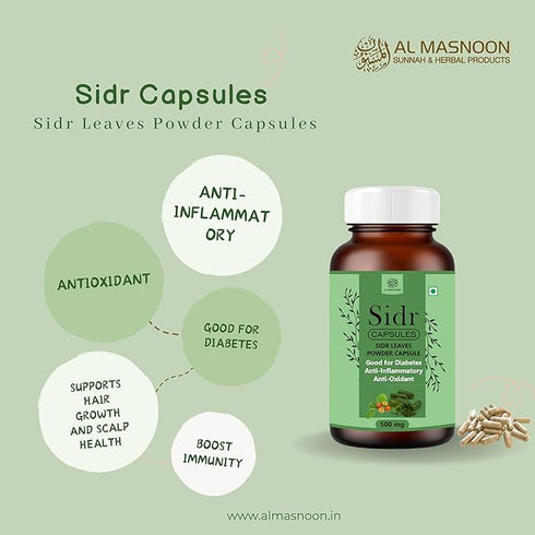 Al Masnoon Sidr Capsules | Sidr Leaves Capsules 500mg | Beri Leaves capsule