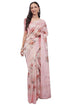 Vasthrlay Pink Floral Print Chanderi Silk Blend Saree With Unstitched Blouse Piece