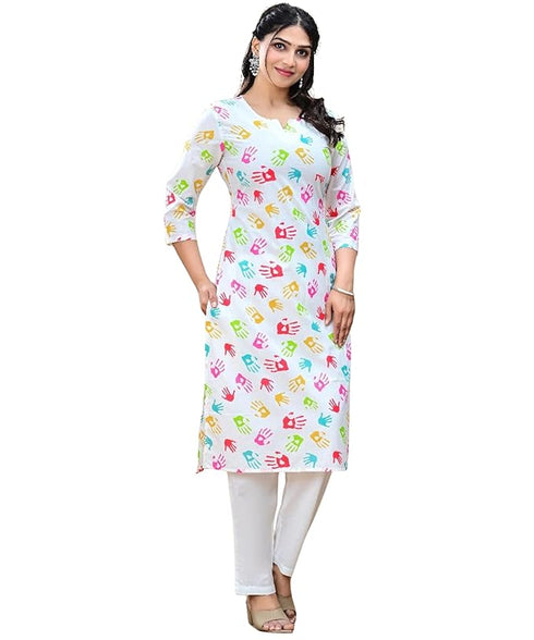 Women Holi Special Cotton Printed Short Kurti Top