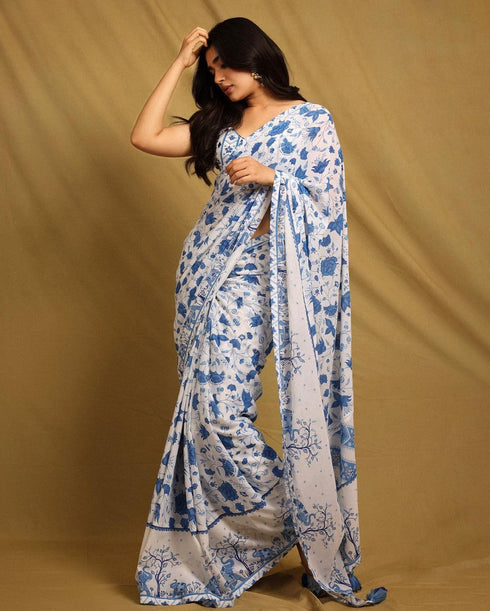 Vasthrlay Georgette Printed Unstitched Elephant Ethnic Wear