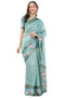 Vasthrlay Turquoise Blue Patchwork Print Polyester Saree With Zari Border And Unstitched Blouse Piece