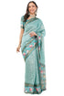 Vasthrlay Turquoise Blue Patchwork Print Polyester Saree With Zari Border And Unstitched Blouse Piece