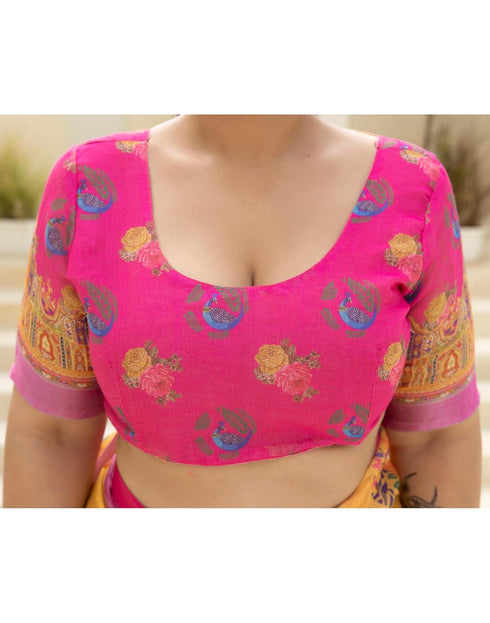 Vasthrlay Womens Printed Unstitched Orange Saree