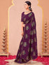 Vasthrlay Vichitra Printed Wine Saree With Unstitched Blouse Piece