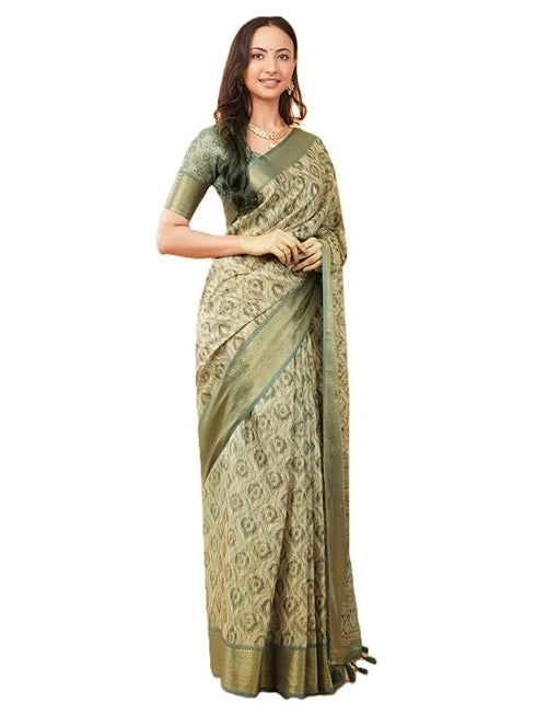 Vasthrlay Slate Grey Abstract Print Polyester Saree With Zari Border And Unstitched Blouse Piece