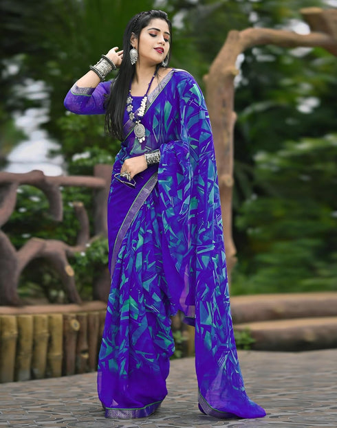 Vasthrlay Chiffon Printed Unstitched Pink Saree