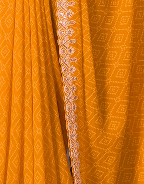 Vasthrlay Georgette Embroidery Unstitched Turmeric Yellow Saree