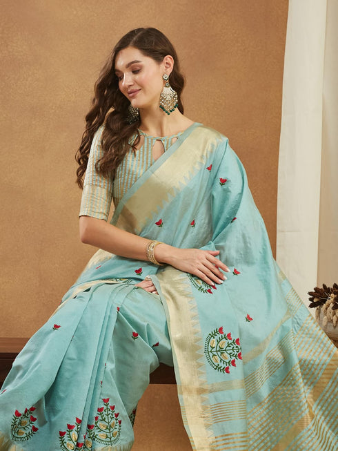 Vasthrlay Multi Embroidered Unstitched Saree