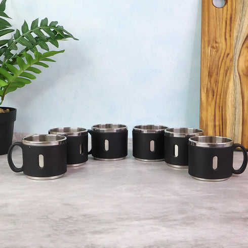 Stainless Steel Double Wall Coffee Mug Set 6 Pc